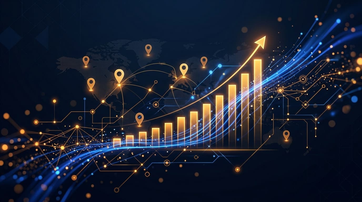 Digital growth visualization with analytics and network connections